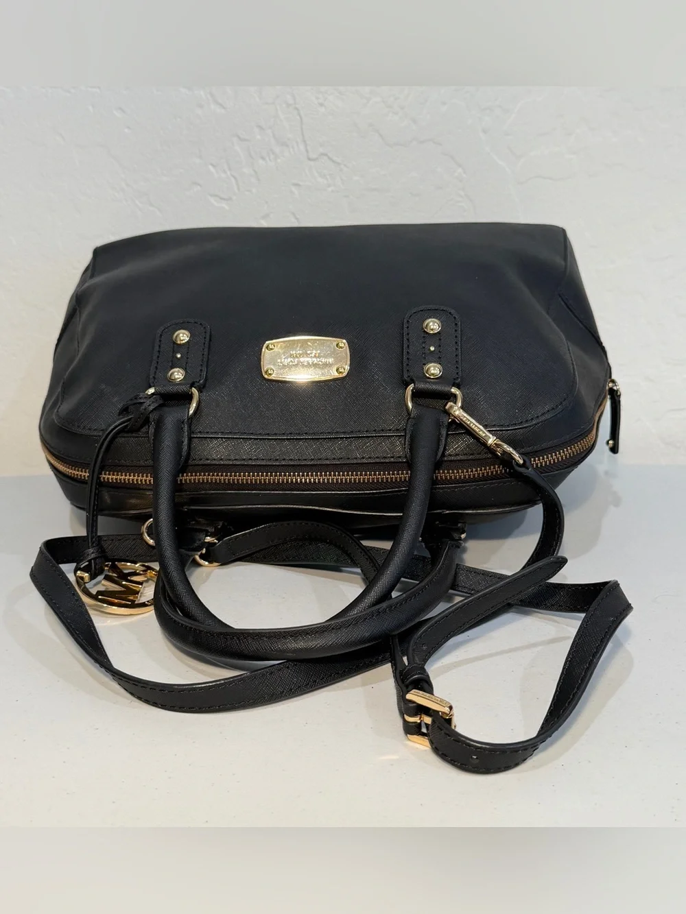 Michael Kors Black Saffiano Leather Dome Satchel
